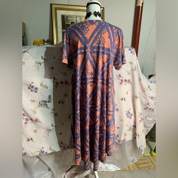 ❌SOLD〽️Lularoe Carly Heathered Coral Blue Aztec Print Dress - Picture 6 of 9